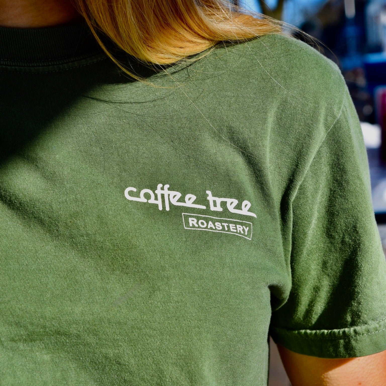 Coffee Tree Roastery t-shirt with minimalist front logo in soft heavyweight cotton